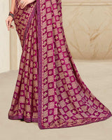 Vishal Prints Purple Red Printed Chiffon Saree With Fancy Border