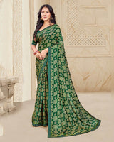 Vishal Prints Bottle Green Printed Chiffon Saree With Fancy Border