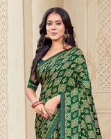 Vishal Prints Bottle Green Printed Chiffon Saree With Fancy Border