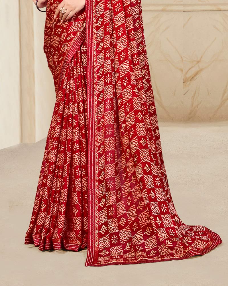 Vishal Prints Milano Red Printed Chiffon Saree With Fancy Border