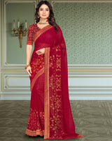 Vishal Prints Pinkish Red Georgette Saree With Foil Print And Zari Border