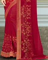 Vishal Prints Pinkish Red Georgette Saree With Foil Print And Zari Border