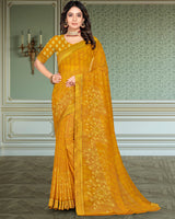 Vishal Prints Dark Yellow Georgette Saree With Foil Print And Zari Border