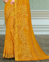 Vishal Prints Dark Yellow Georgette Saree With Foil Print And Zari Border