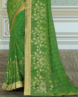 Vishal Prints Green Georgette Saree With Foil Print And Zari Border