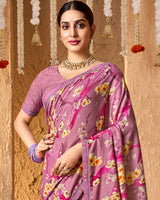 Vishal Prints Dusty Rose Pink Crepe-Georgette Digital Print Saree With Fancy Border