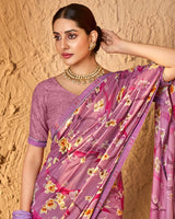 Vishal Prints Dusty Rose Pink Crepe-Georgette Digital Print Saree With Fancy Border