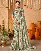 Vishal Prints Pista Green Crepe-Georgette Digital Print Saree With Fancy Border