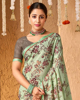 Vishal Prints Pista Green Crepe-Georgette Digital Print Saree With Fancy Border