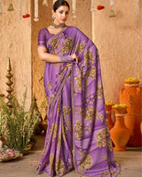 Vishal Prints Dark Lavender Crepe-Georgette Digital Print Saree With Fancy Border