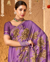 Vishal Prints Dark Lavender Crepe-Georgette Digital Print Saree With Fancy Border