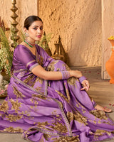 Vishal Prints Dark Lavender Crepe-Georgette Digital Print Saree With Fancy Border