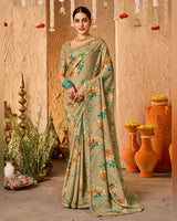 Vishal Prints Sandy Brown Crepe-Georgette Digital Print Saree With Fancy Border