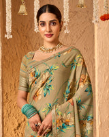 Vishal Prints Sandy Brown Crepe-Georgette Digital Print Saree With Fancy Border