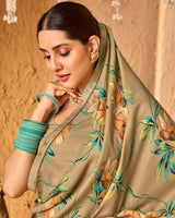 Vishal Prints Sandy Brown Crepe-Georgette Digital Print Saree With Fancy Border