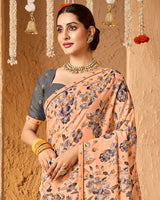 Vishal Prints Pastel Orange Crepe-Georgette Digital Print Saree With Fancy Border