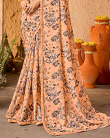 Vishal Prints Pastel Orange Crepe-Georgette Digital Print Saree With Fancy Border