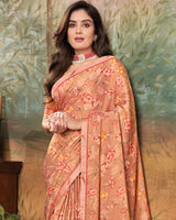 Vishal Prints Dark Peach Printed Cotton Silk Saree With Fancy Border