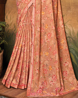 Vishal Prints Dark Peach Printed Cotton Silk Saree With Fancy Border