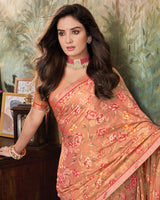 Vishal Prints Dark Peach Printed Cotton Silk Saree With Fancy Border
