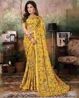 Vishal Prints Golden Yellow Printed Cotton Silk Saree With Fancy Border