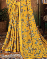 Vishal Prints Golden Yellow Printed Cotton Silk Saree With Fancy Border