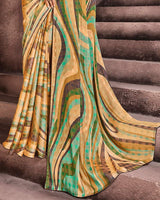 Vishal Prints Yellow Patterned Chiffon Digital Print Saree