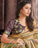 Vishal Prints Yellow Patterned Chiffon Digital Print Saree