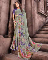 Vishal Prints Pastel Green Patterned Chiffon Digital Print Saree