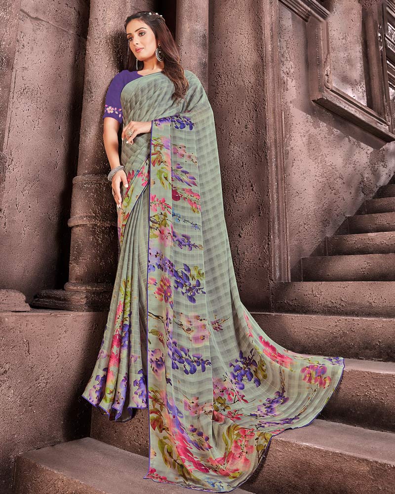 Vishal Prints Pastel Green Patterned Chiffon Digital Print Saree