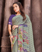 Vishal Prints Pastel Green Patterned Chiffon Digital Print Saree