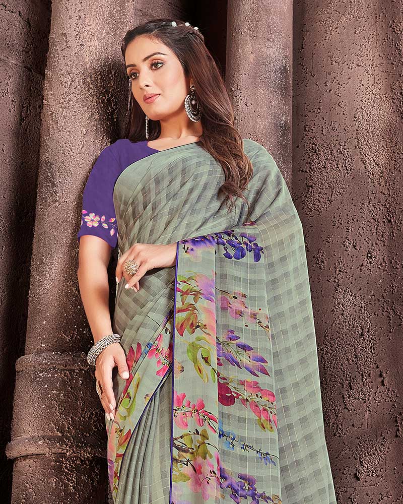 Vishal Prints Pastel Green Patterned Chiffon Digital Print Saree