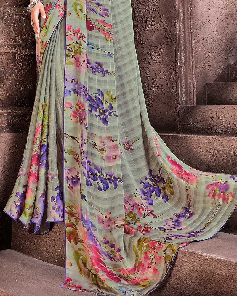 Vishal Prints Pastel Green Patterned Chiffon Digital Print Saree