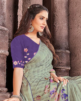 Vishal Prints Pastel Green Patterned Chiffon Digital Print Saree