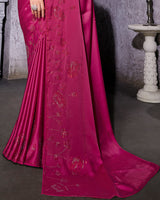 Vishal Prints Dark Rose Satin Saree With Stone-Diamond Work