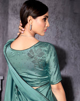 Vishal Prints Ash Grey Satin Saree With Stone-Diamond Work
