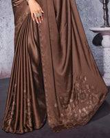 Vishal Prints Coffee Satin Saree With Stone-Diamond Work