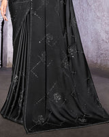 Vishal Prints Black Satin Saree With Stone-Diamond Work