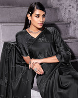Vishal Prints Black Satin Saree With Stone-Diamond Work