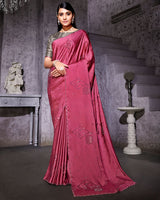 Vishal Prints Light Maroon Satin Saree With Stone-Diamond Work