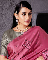 Vishal Prints Light Maroon Satin Saree With Stone-Diamond Work