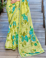Vishal Prints Pastel Yellow Printed Brasso Saree With Fancy Border