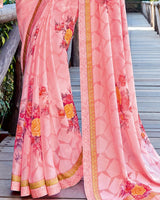 Vishal Prints Rose Pink Printed Brasso Saree With Fancy Border