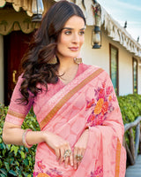 Vishal Prints Rose Pink Printed Brasso Saree With Fancy Border