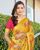 Vishal Prints Golden Yellow Printed Brasso Saree With Fancy Border