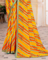 Vishal Prints Dark Yellow Printed Georgette Saree With Zari Border