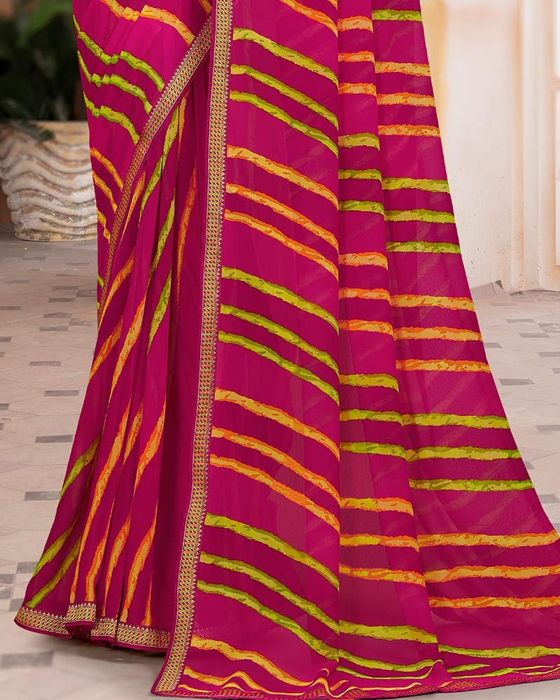 Vishal Prints Dark Fuchsia Printed Georgette Saree With Zari Border