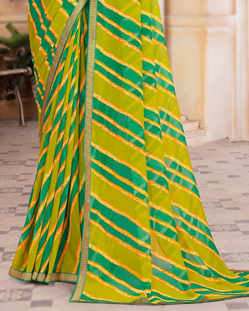 Vishal Prints Olive Yellow Printed Georgette Saree With Zari Border