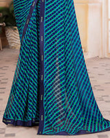 Vishal Prints Dark Navy Blue Printed Georgette Saree With Fancy Border