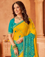 Vishal Prints Teal Green Printed Chiffon Bandhani Print Saree With Foil Print And Fancy Border